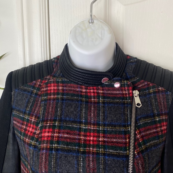 Zara Trafaluc wool blend plaid moto biker jacket XS - Picture 5 of 14